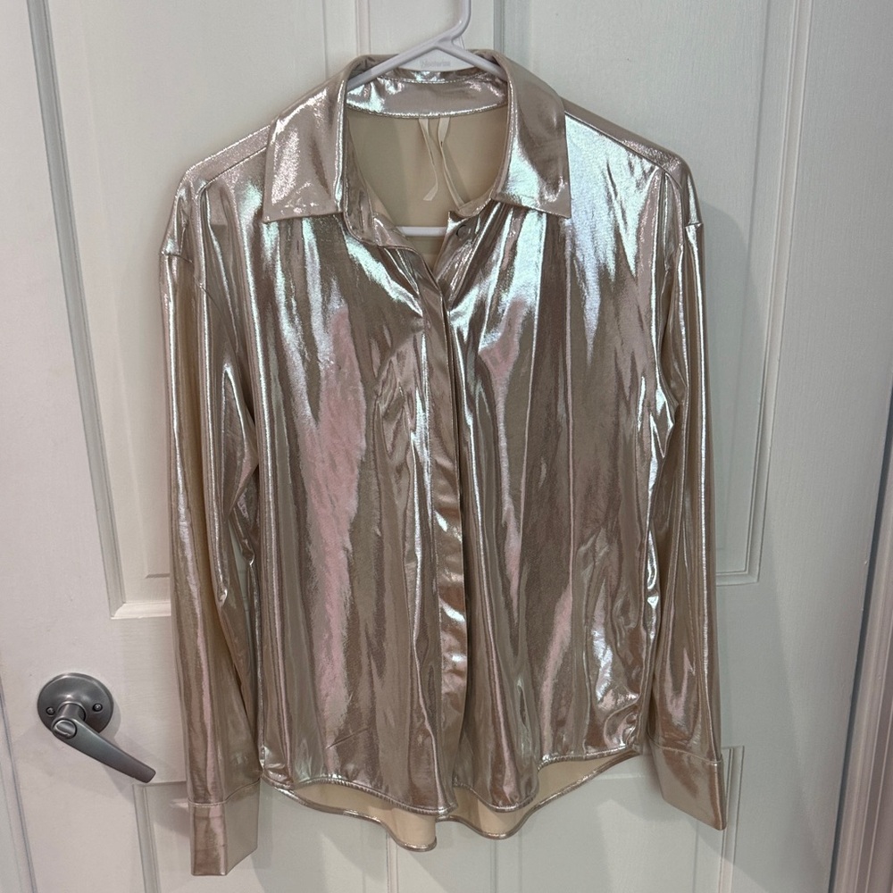 Anthropologie The Gillian Liquid Shine Buttondown Shirt